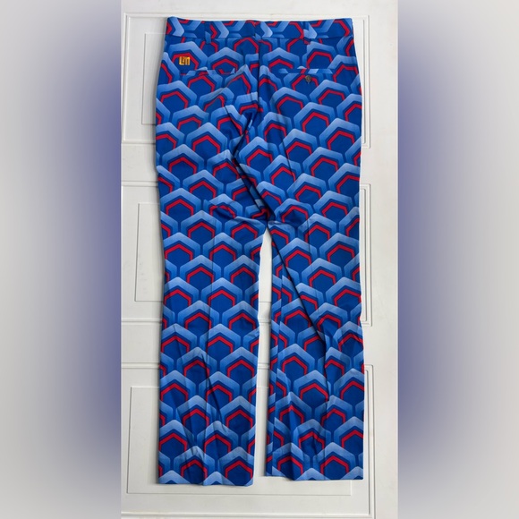 Loudmouth Golf Men’s Sz 32x32 Blue Red Geometric Cotton Pants Trousers NWOT - Picture 5 of 6